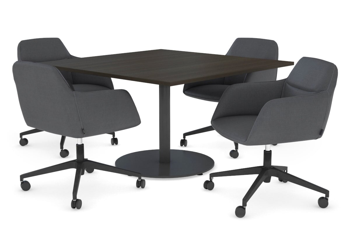 EZ Hospitality Sapphire Rectangle Boardroom Table 1200x1200 - Disc Base EZ Hospitality black base dark oak 