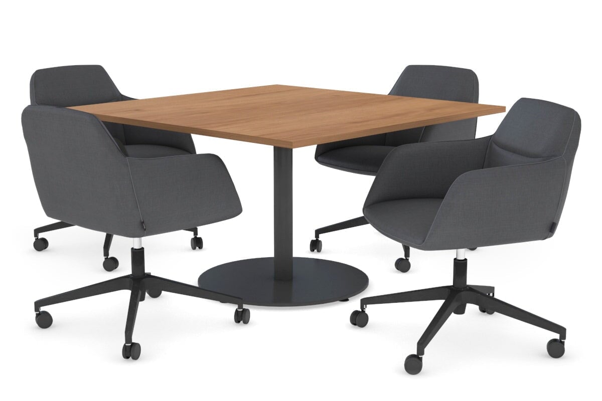 EZ Hospitality Sapphire Rectangle Boardroom Table 1200x1200 - Disc Base EZ Hospitality black base salvage oak 
