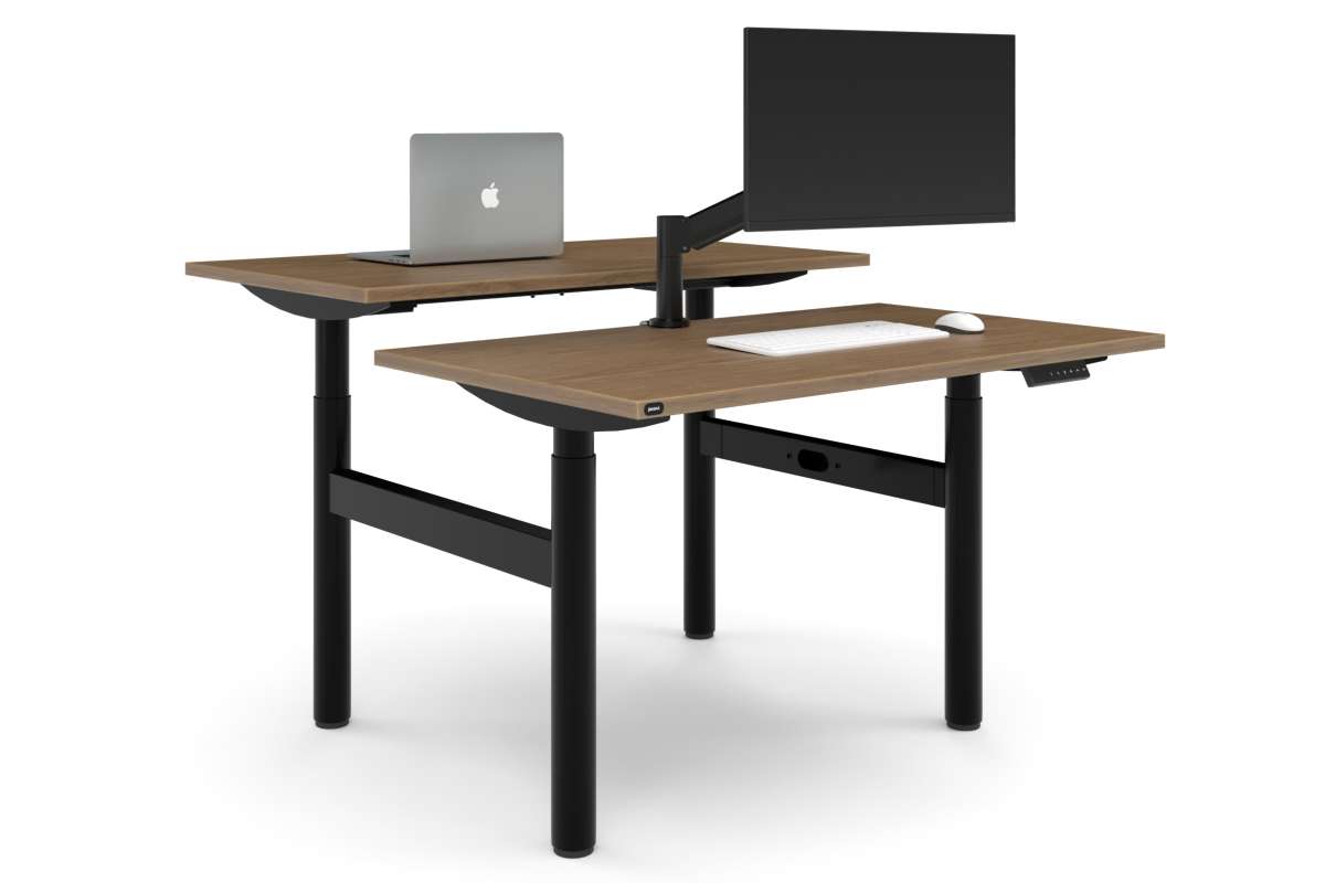 Flexi Height Adjustable 2 Person H-Bench Workstation - Black Frame [1200L x 700W]-salvage oak none none