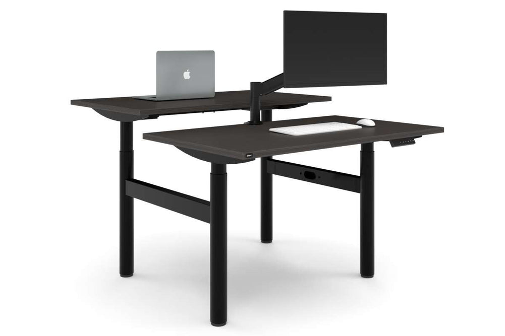 Flexi Height Adjustable 2 Person H-Bench Workstation - Black Frame [1200L x 700W]-dark oak none none