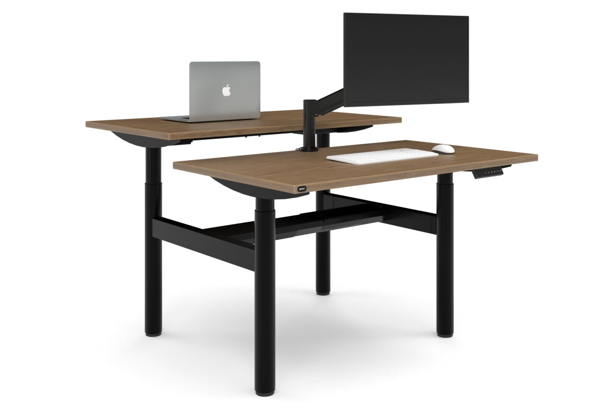 Flexi Height Adjustable 2 Person H-Bench Workstation - Black Frame [1200L x 700W]-salvage oak none black cable tray
