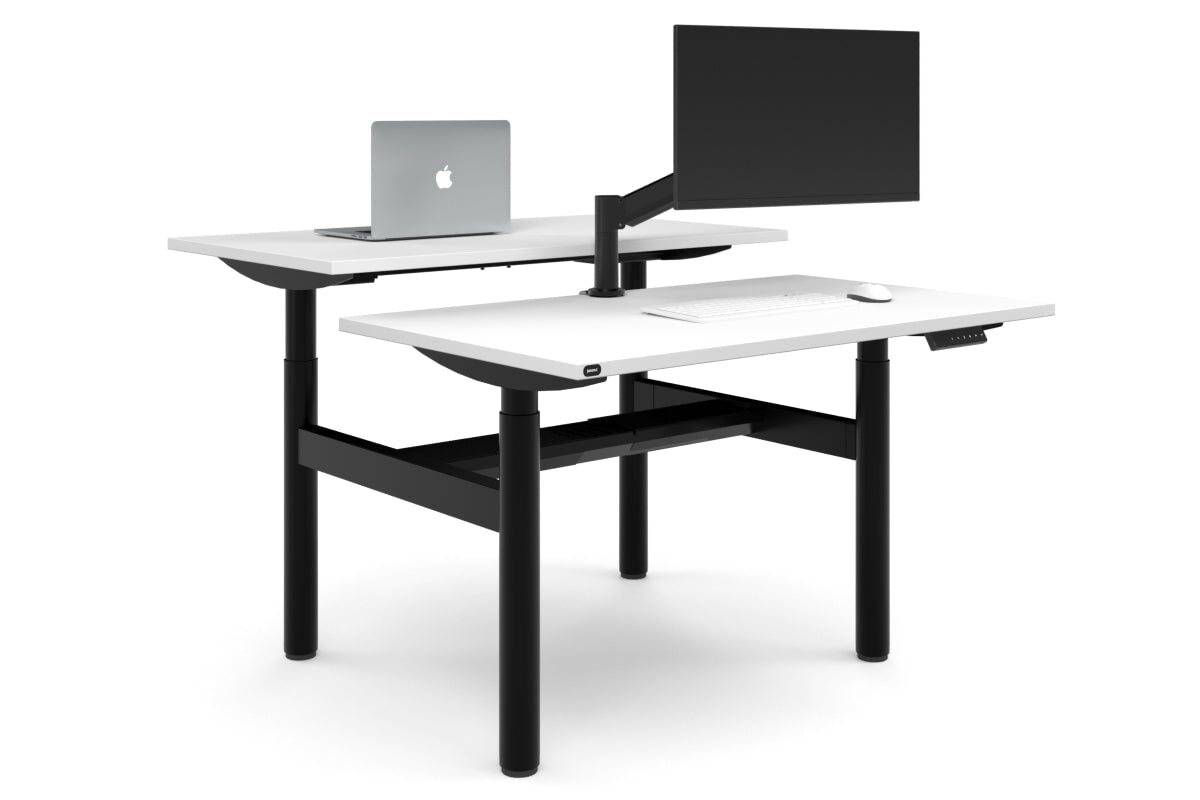 Flexi Height Adjustable 2 Person H-Bench Workstation - Black Frame [1200L x 700W]-white none black cable tray
