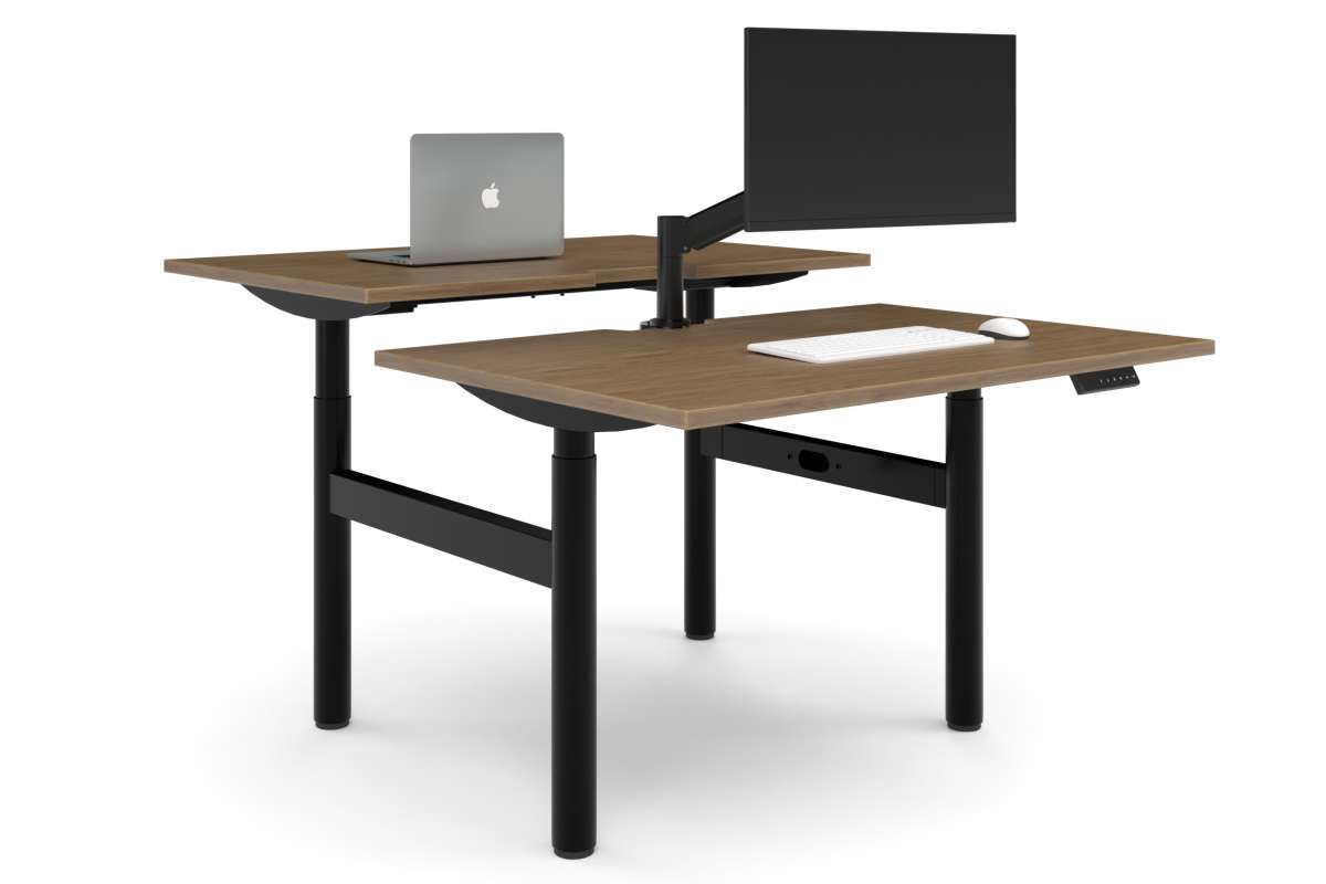 Flexi Height Adjustable 2 Person H-Bench Workstation - Black Frame [1200L x 800W with Cable Scallop]-salvage oak none none