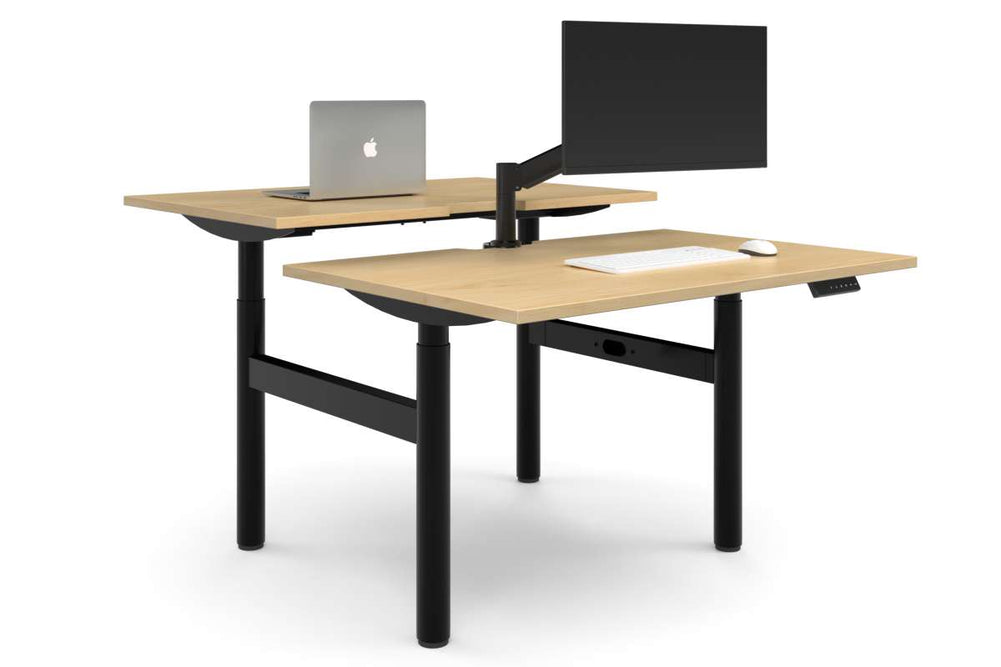 Flexi Height Adjustable 2 Person H-Bench Workstation - Black Frame [1200L x 800W with Cable Scallop]-maple none none