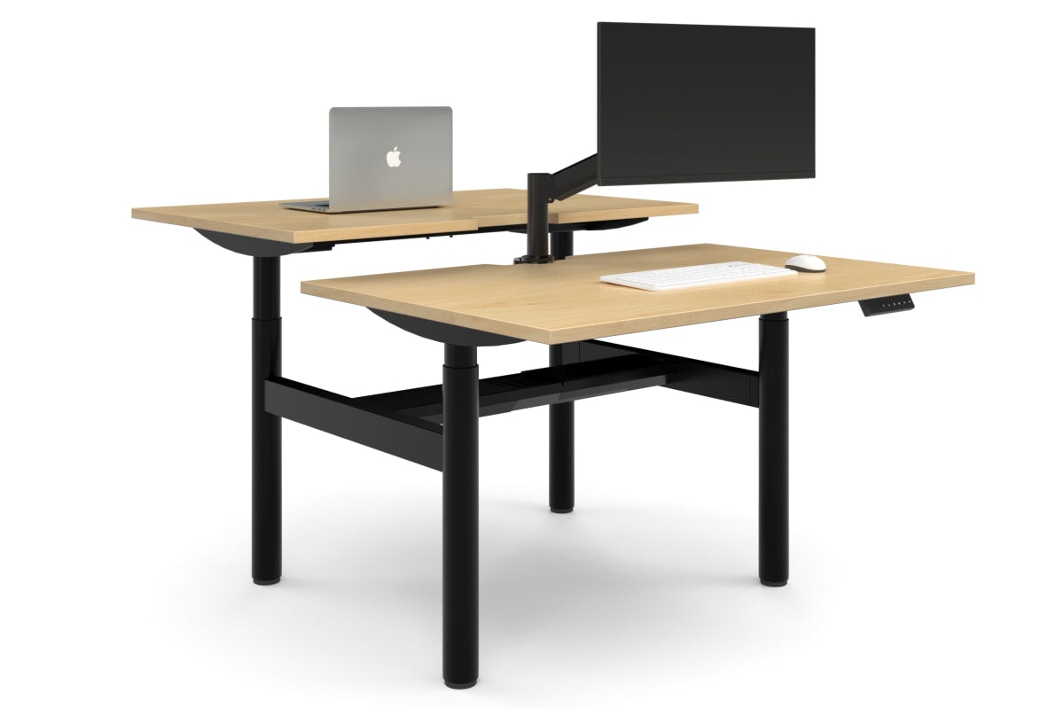 Flexi Height Adjustable 2 Person H-Bench Workstation - Black Frame [1200L x 800W with Cable Scallop]-maple none black cable tray
