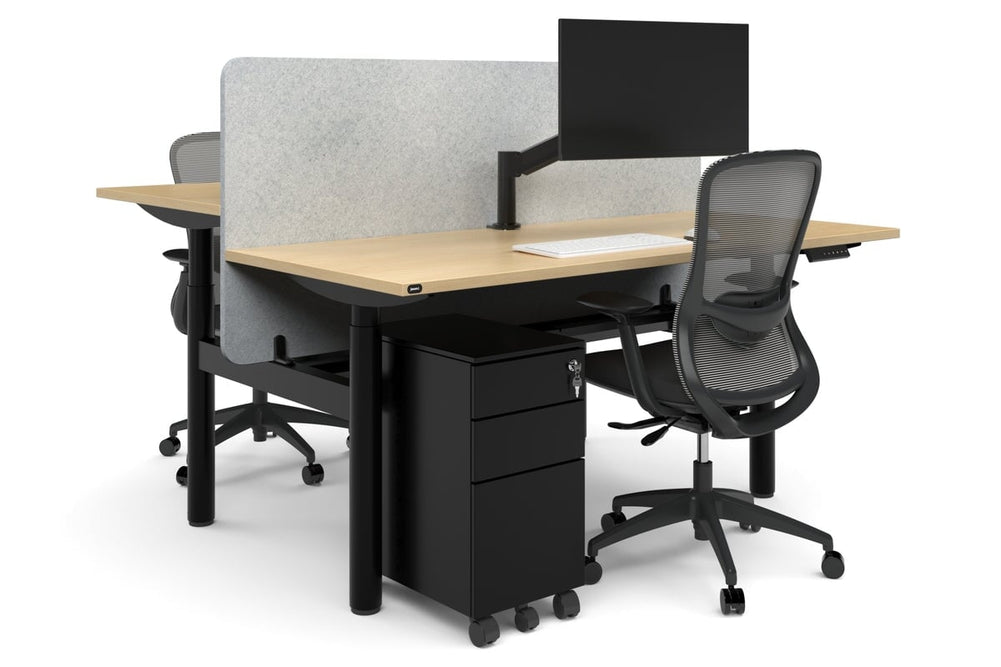 Flexi Height Adjustable 2 Person H-Bench Workstation - Black Frame [1200L x 800W with Cable Scallop]-dark oak moody charchoal (820H x 1200W) black cable tray