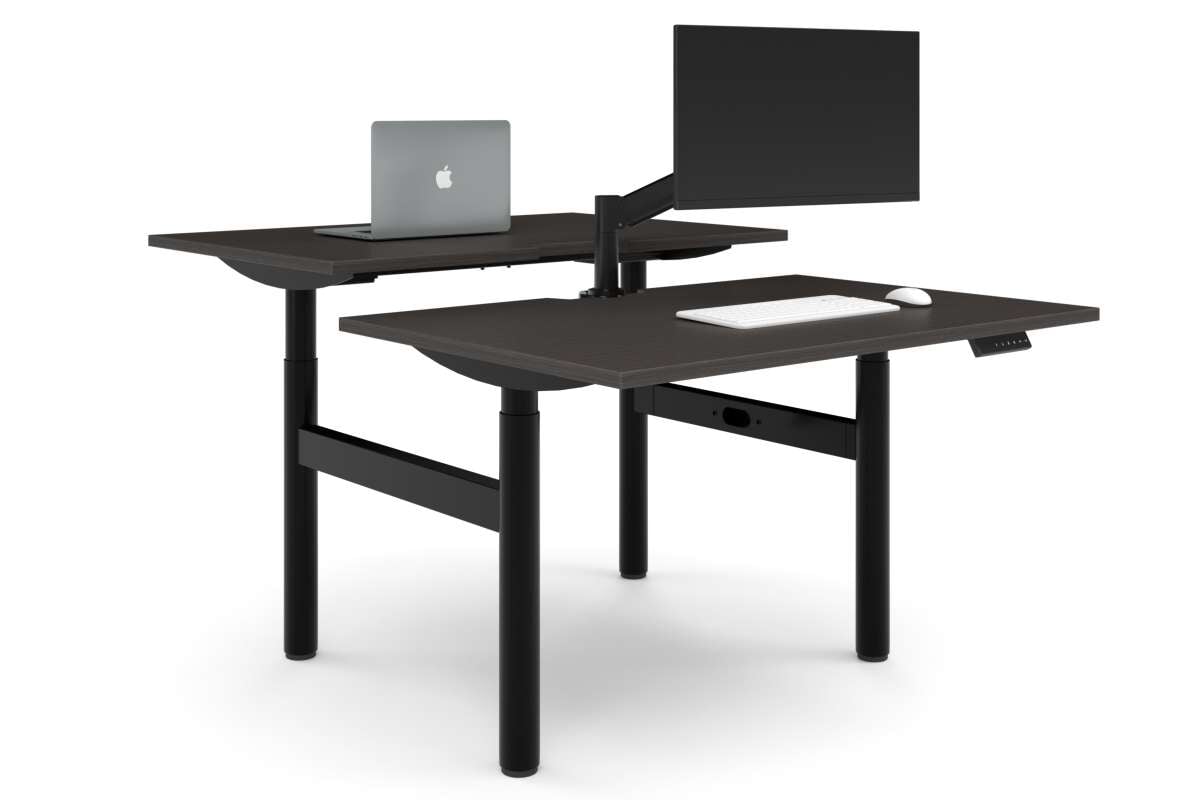Flexi Height Adjustable 2 Person H-Bench Workstation - Black Frame [1200L x 800W with Cable Scallop]-dark oak none none