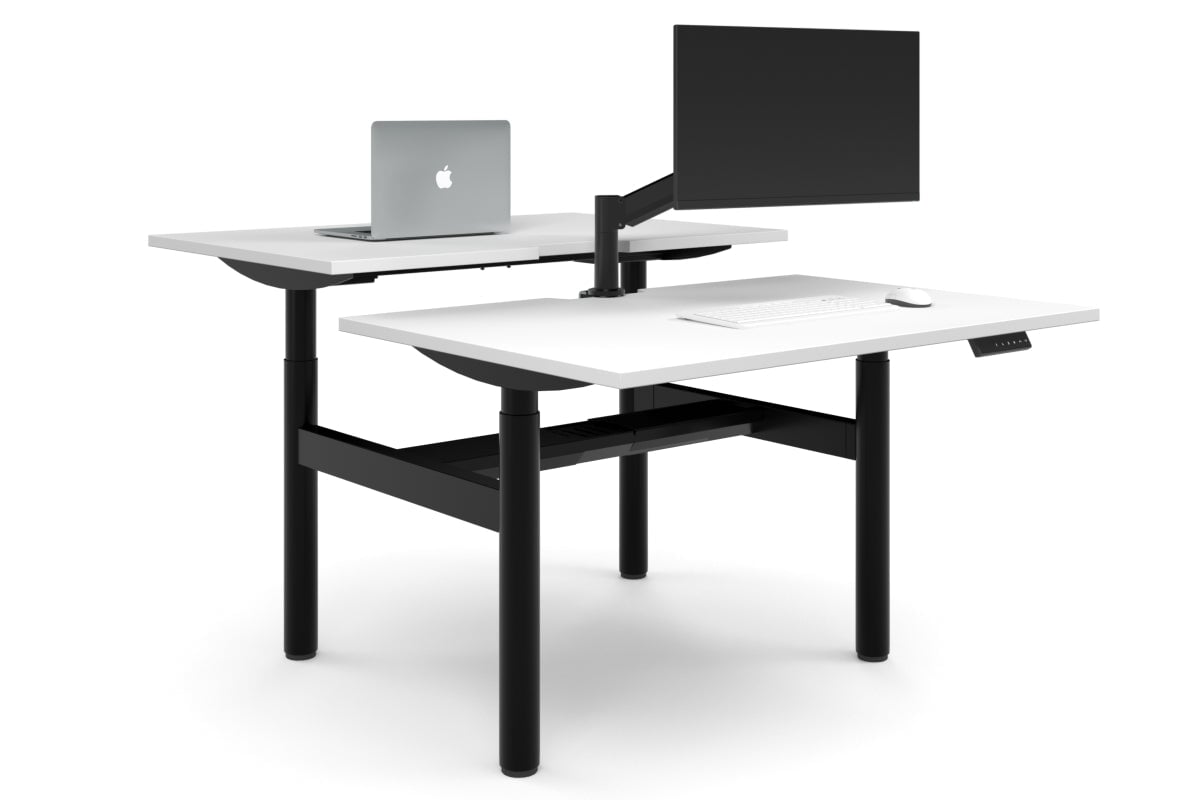 Flexi Height Adjustable 2 Person H-Bench Workstation - Black Frame [1400L x 800W with Cable Scallop]-white none black cable tray