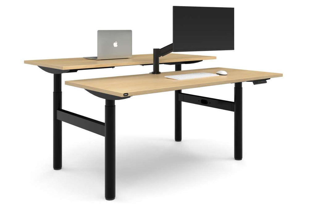 Flexi Height Adjustable 2 Person H-Bench Workstation - Black Frame [1600L x 700W]-maple none none