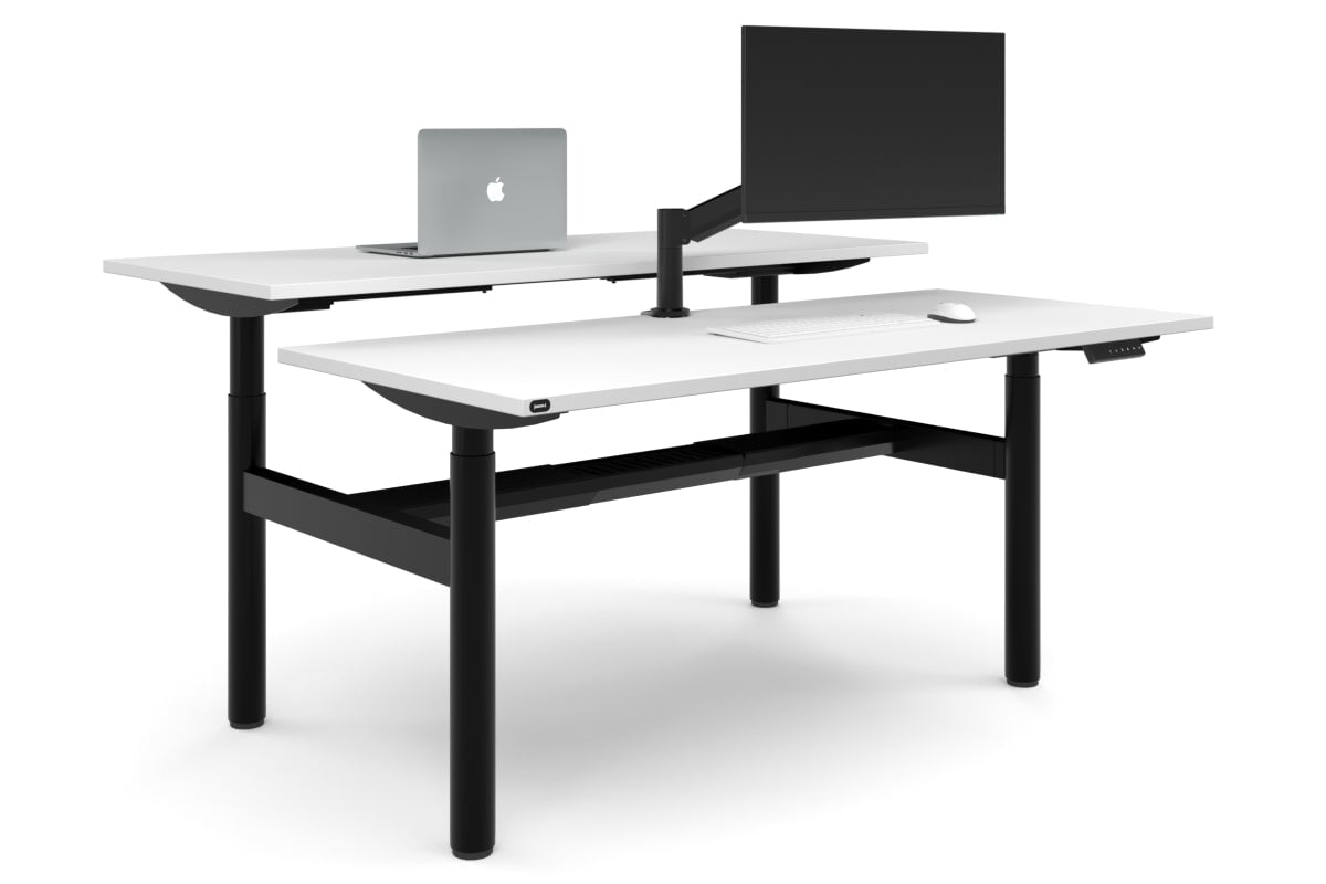 Flexi Height Adjustable 2 Person H-Bench Workstation - Black Frame [1600L x 700W]-white none black cable tray