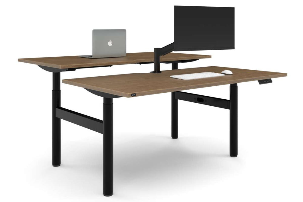 Flexi Height Adjustable 2 Person H-Bench Workstation - Black Frame [1600L x 800W with Cable Scallop]-salvage oak none none
