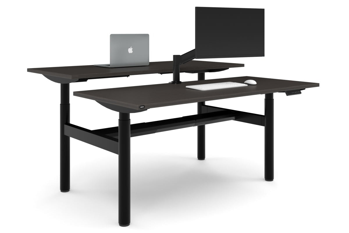 Flexi Height Adjustable 2 Person H-Bench Workstation - Black Frame [1800L x 700W]-dark oak none black cable tray