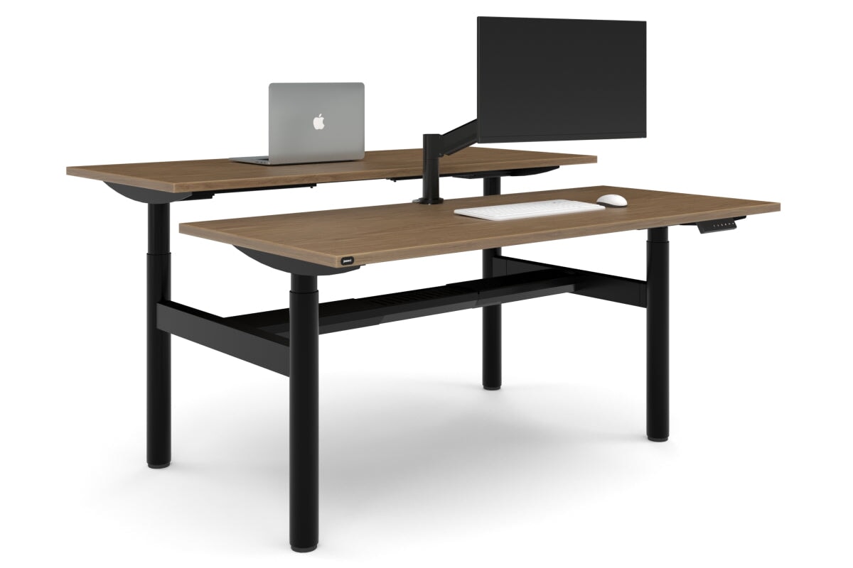 Flexi Height Adjustable 2 Person H-Bench Workstation - Black Frame [1800L x 700W]-salvage oak none black cable tray
