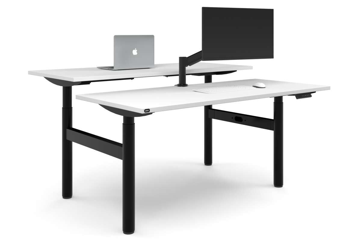 Flexi Height Adjustable 2 Person H-Bench Workstation - Black Frame [1800L x 700W]-white none none