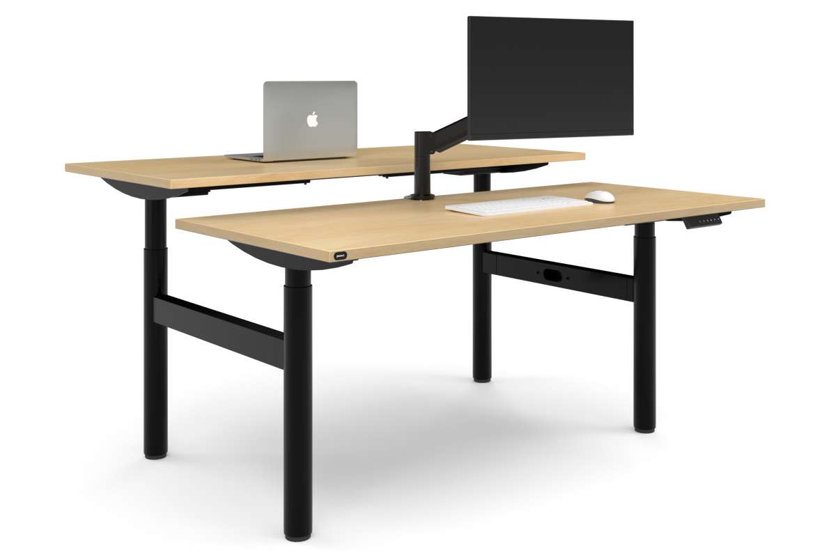Flexi Height Adjustable 2 Person H-Bench Workstation - Black Frame [1800L x 700W]-maple none none