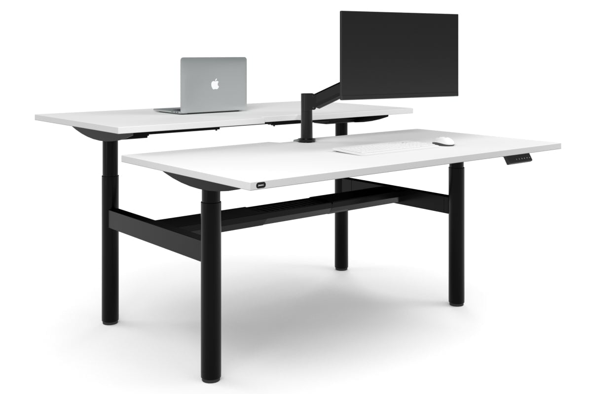 Flexi Height Adjustable 2 Person H-Bench Workstation - Black Frame [1800L x 800W with Cable Scallop]-white none black cable tray