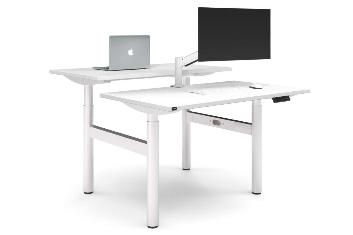 Flexi Height Adjustable 2 Person H-Bench Workstation - White Frame [1200L x 700W]-white none none