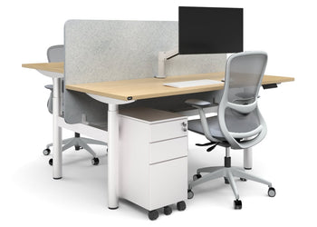 Flexi Height Adjustable 2 Person H-Bench Workstation - White Frame [1200L x 700W] Jasonl 