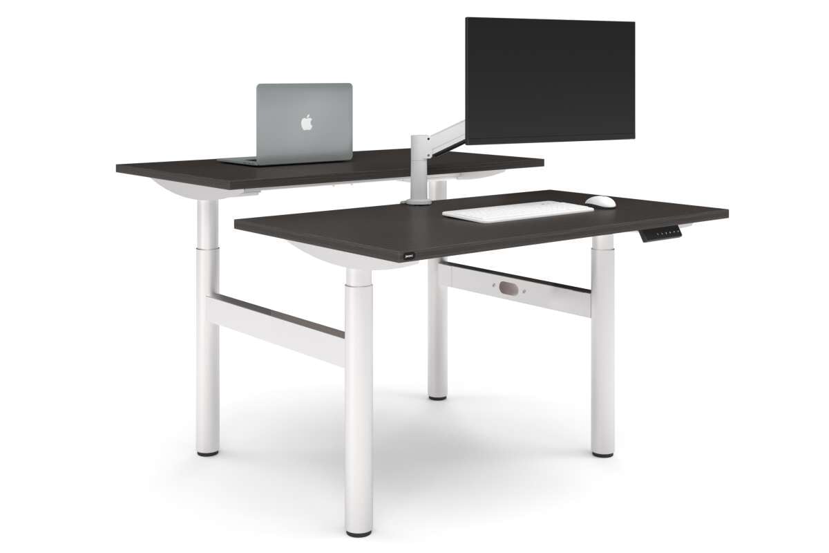 Flexi Height Adjustable 2 Person H-Bench Workstation - White Frame [1200L x 700W]-dark oak none none
