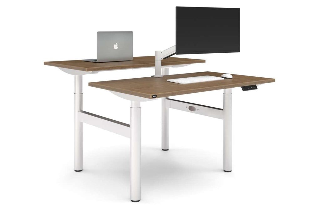 Flexi Height Adjustable 2 Person H-Bench Workstation - White Frame [1200L x 700W]-salvage oak none none