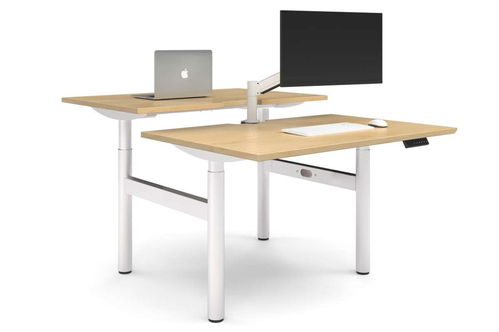 Flexi Height Adjustable 2 Person H-Bench Workstation - White Frame [1200L x 800W with Cable Scallop]-maple none none
