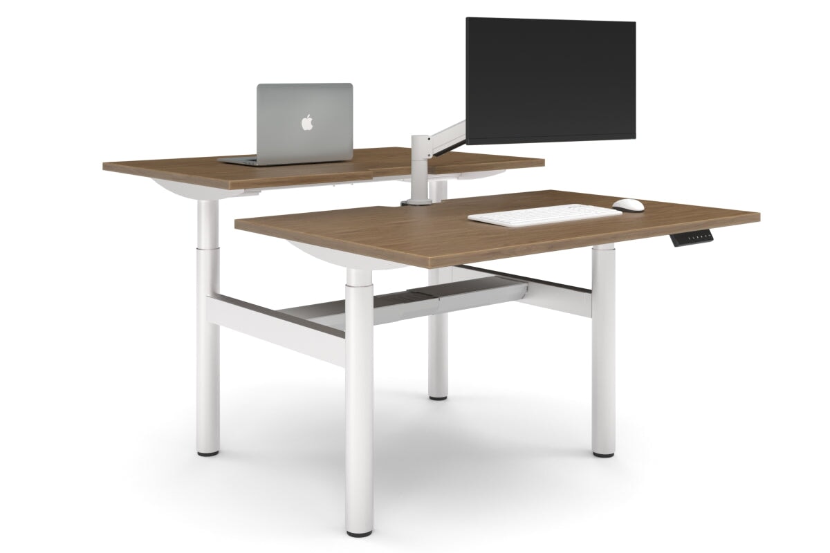 Flexi Height Adjustable 2 Person H-Bench Workstation - White Frame [1200L x 800W with Cable Scallop]-salvage oak none white cable tray