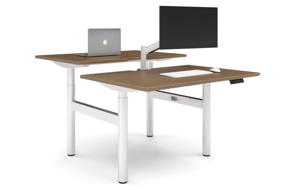Flexi Height Adjustable 2 Person H-Bench Workstation - White Frame [1200L x 800W with Cable Scallop]-salvage oak none none