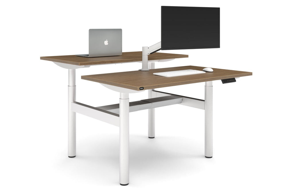 Flexi Height Adjustable 2 Person H-Bench Workstation - White Frame [1400L x 700W]-salvage oak none white cable tray