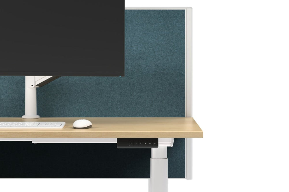 Flexi Height Adjustable 2 Person H-Bench Workstation - White Frame [1200L x 700W]-white deep blue (820H x 1200W) none