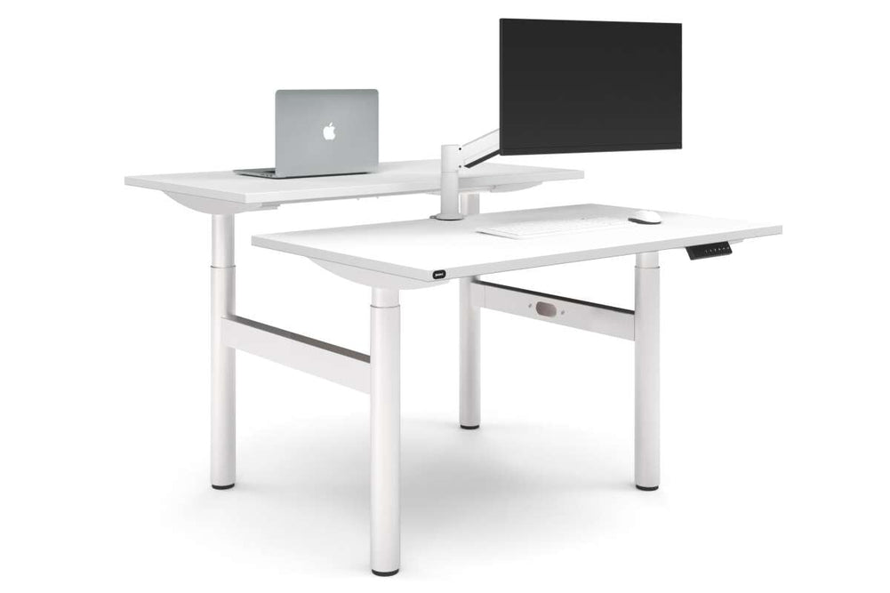 Flexi Height Adjustable 2 Person H-Bench Workstation - White Frame [1400L x 700W]-white none none