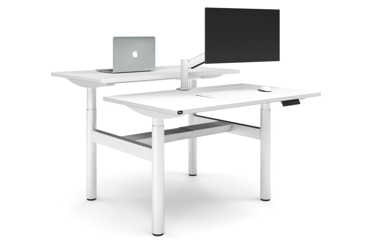 Flexi Height Adjustable 2 Person H-Bench Workstation - White Frame [1400L x 700W]-white none white cable tray
