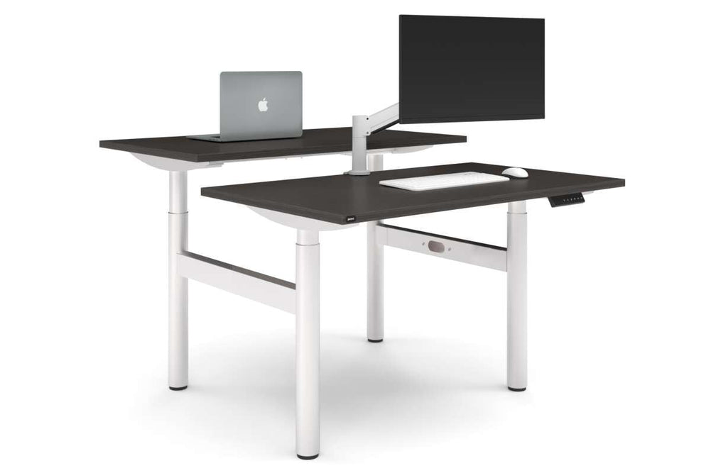 Flexi Height Adjustable 2 Person H-Bench Workstation - White Frame [1400L x 700W]-dark oak none none