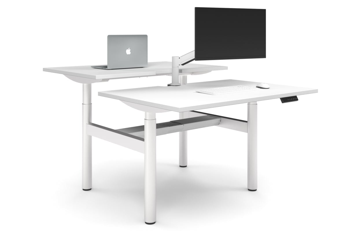 Flexi Height Adjustable 2 Person H-Bench Workstation - White Frame [1400L x 800W with Cable Scallop]-white none white cable tray