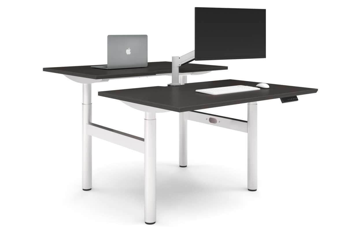 Flexi Height Adjustable 2 Person H-Bench Workstation - White Frame [1400L x 800W with Cable Scallop]-dark oak none none