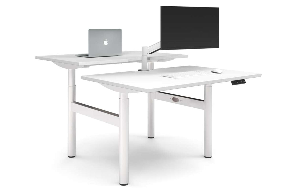 Flexi Height Adjustable 2 Person H-Bench Workstation - White Frame [1400L x 800W with Cable Scallop]-white none none