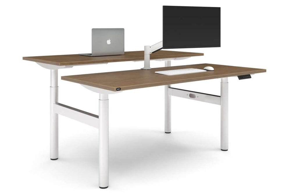 Flexi Height Adjustable 2 Person H-Bench Workstation - White Frame [1600L x 700W]-salvage oak none none