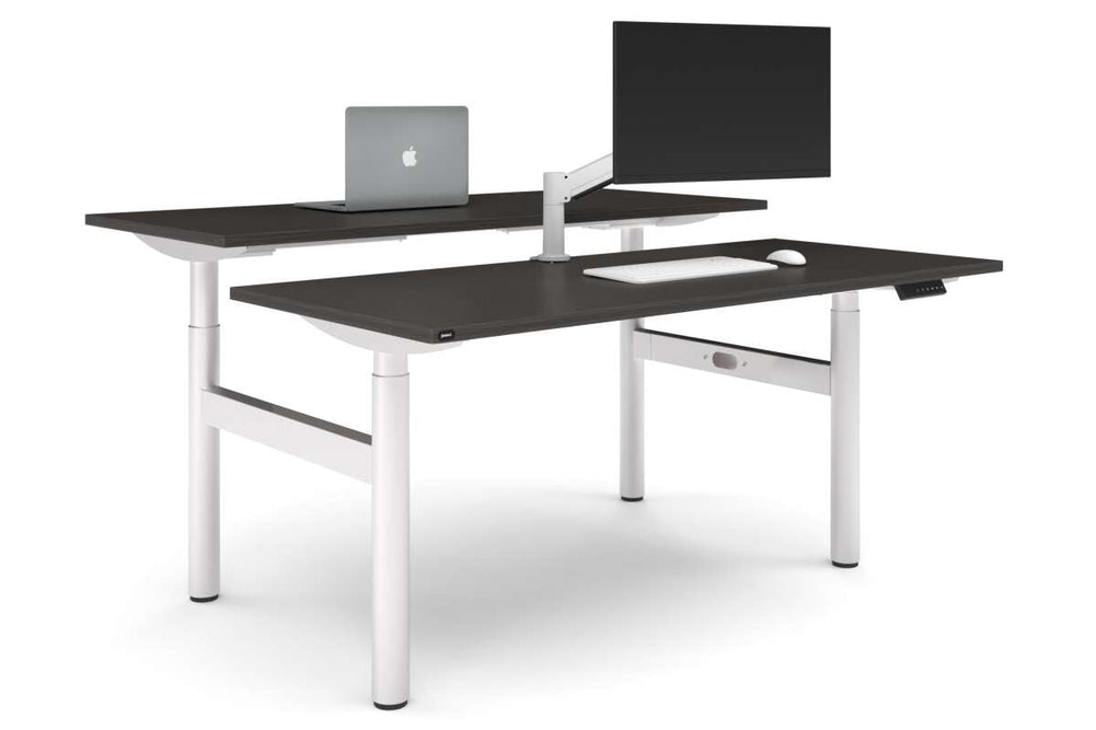 Flexi Height Adjustable 2 Person H-Bench Workstation - White Frame [1600L x 700W]-dark oak none none