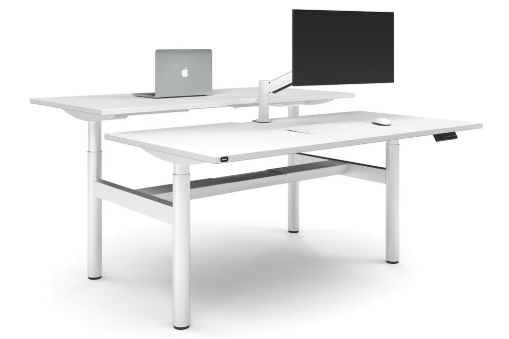 Flexi Height Adjustable 2 Person H-Bench Workstation - White Frame [1600L x 800W with Cable Scallop]-white none white cable tray