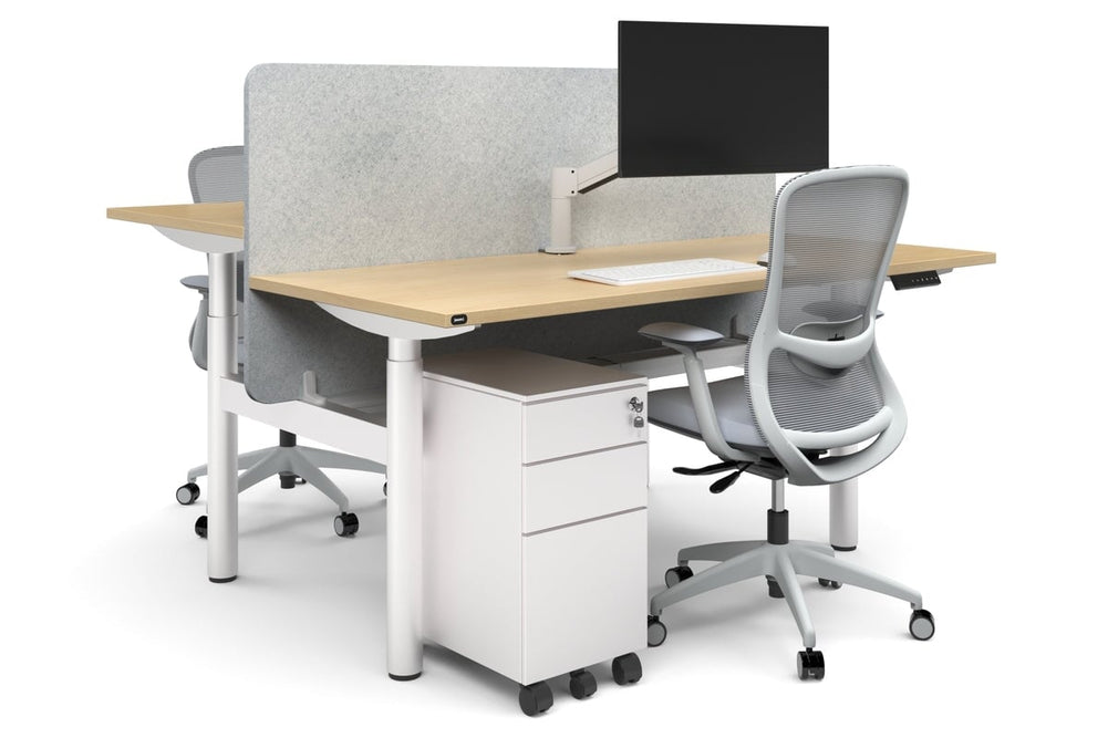 Flexi Height Adjustable 2 Person H-Bench Workstation - White Frame [1800L x 700W]-dark oak moody charchoal (820H x 1800W) white cable tray