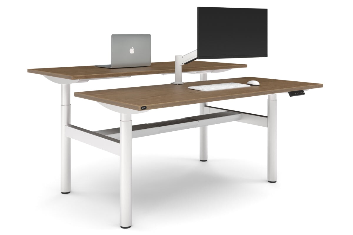 Flexi Height Adjustable 2 Person H-Bench Workstation - White Frame [1800L x 700W]-salvage oak none white cable tray