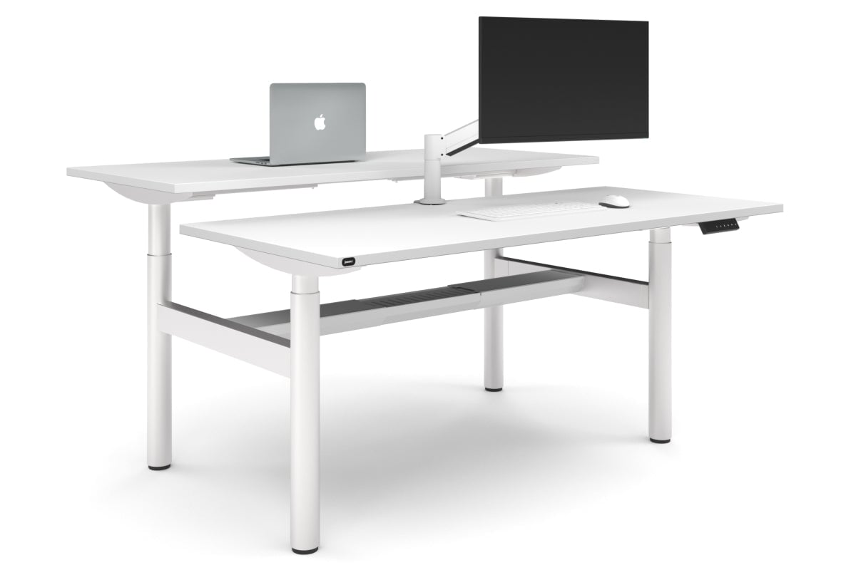 Flexi Height Adjustable 2 Person H-Bench Workstation - White Frame [1800L x 700W]-white none white cable tray