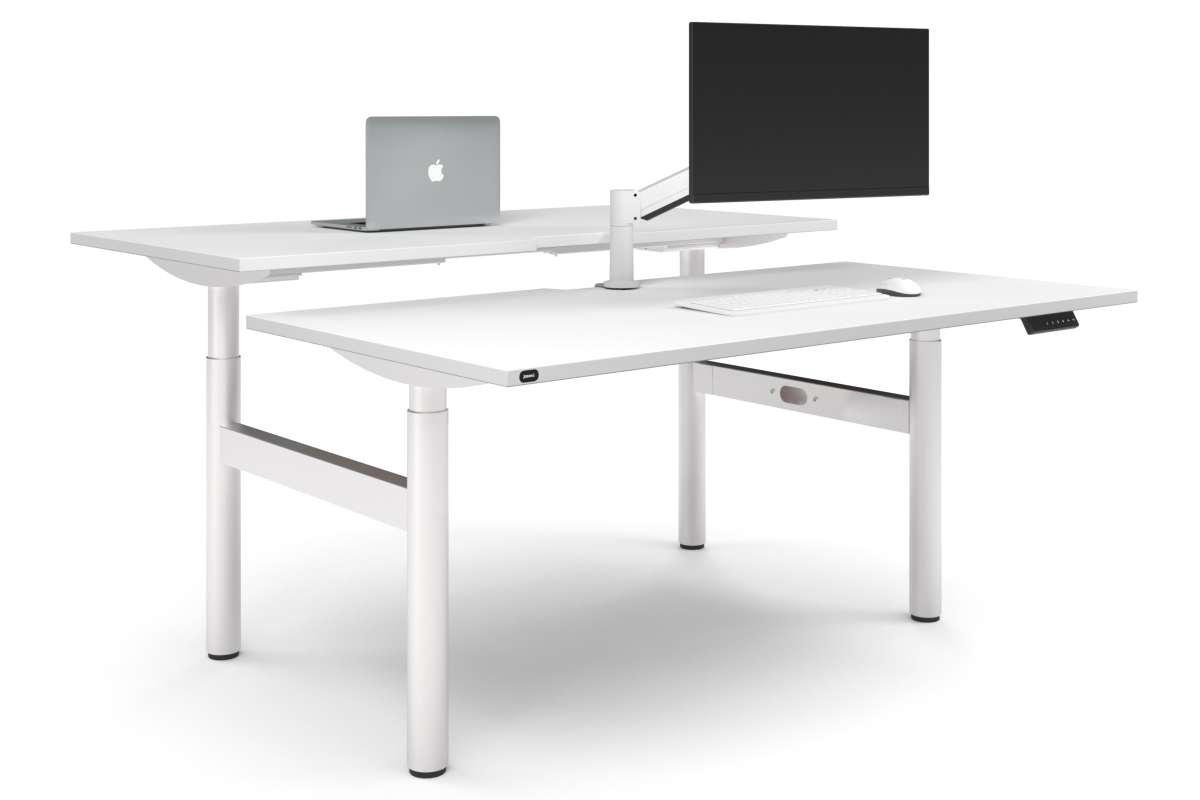 Flexi Height Adjustable 2 Person H-Bench Workstation - White Frame [1800L x 800W with Cable Scallop]-white none none