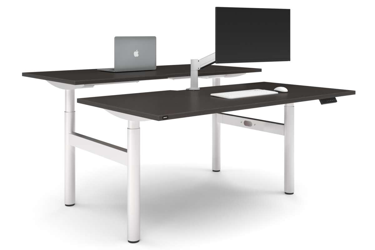 Flexi Height Adjustable 2 Person H-Bench Workstation - White Frame [1800L x 800W with Cable Scallop]-dark oak none none