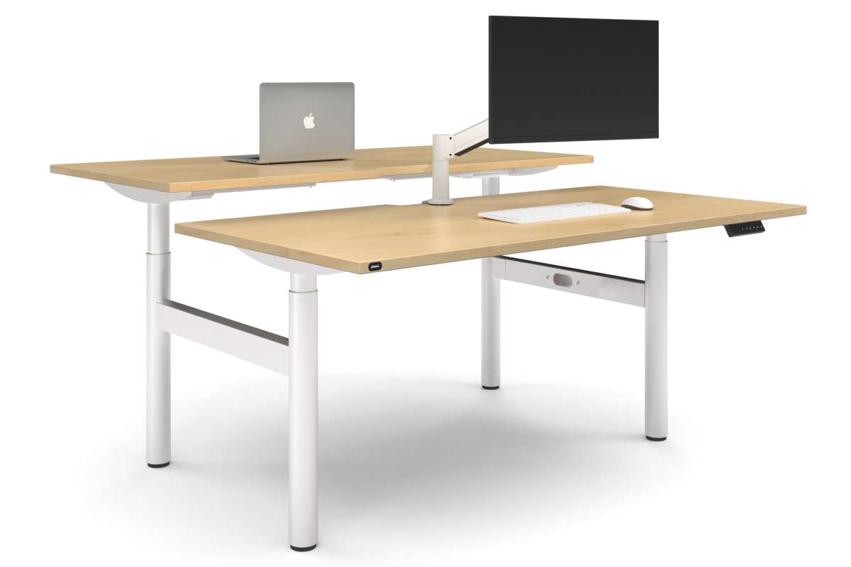Flexi Height Adjustable 2 Person H-Bench Workstation - White Frame [1800L x 800W with Cable Scallop]-maple none none