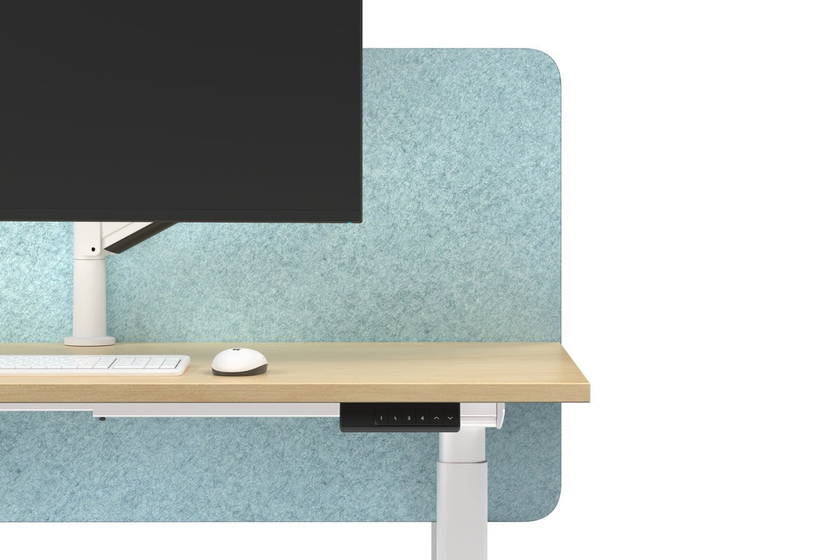 Flexi Height Adjustable 2 Person H-Bench Workstation - White Frame [1800L x 800W with Cable Scallop]-white blue acoustic panel (820H x 1600W) none