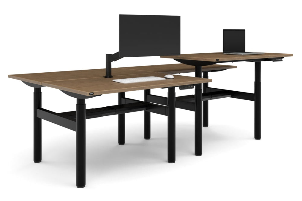 Flexi Height Adjustable 4 Person H-Bench Workstation - Black Frame [1200L x 700W]-salvage oak none black cable tray