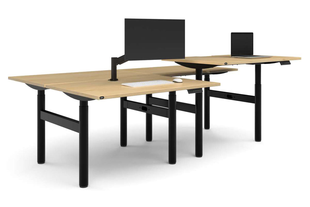 Flexi Height Adjustable 4 Person H-Bench Workstation - Black Frame [1200L x 800W with Cable Scallop]-maple none none