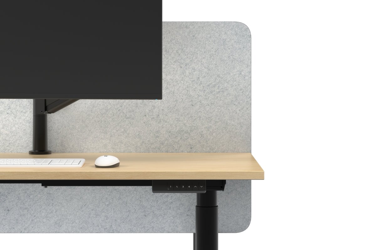 Flexi Height Adjustable 4 Person H-Bench Workstation - Black Frame [1200L x 800W with Cable Scallop]-white light grey acoustic panel (820H x 1200W) none