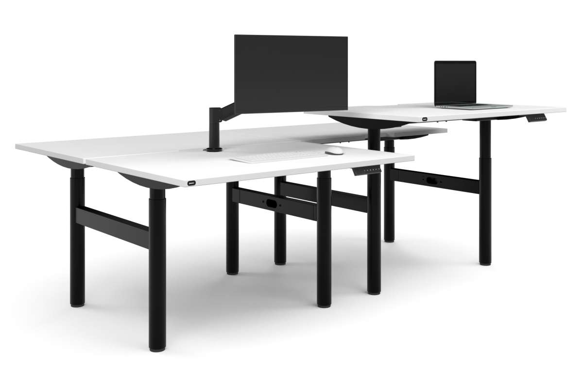 Flexi Height Adjustable 4 Person H-Bench Workstation - Black Frame [1200L x 800W with Cable Scallop]-white none none