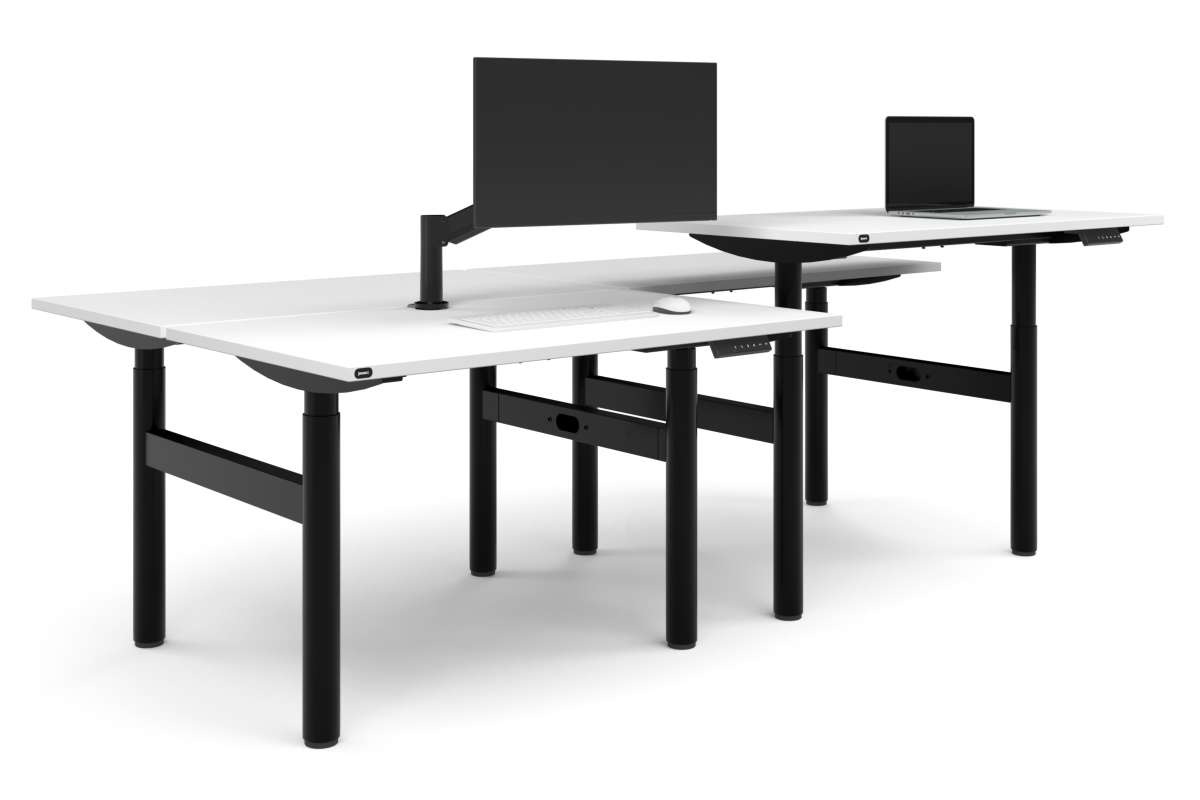 Flexi Height Adjustable 4 Person H-Bench Workstation - Black Frame [1400L x 700W]-white none none
